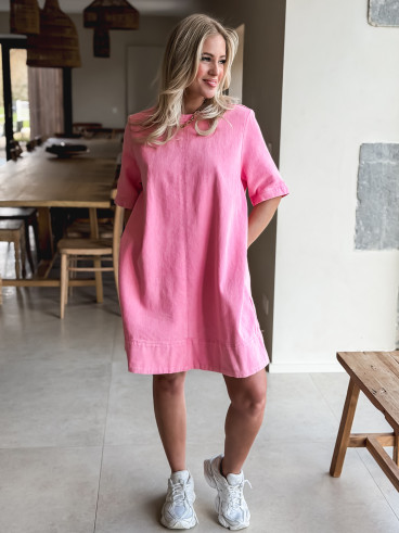Robe courte en jeans Louanne - Rose bonbon