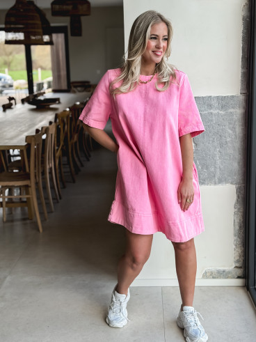 Robe courte en jeans Louanne - Rose bonbon