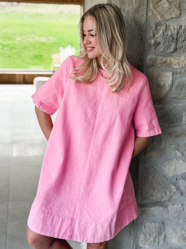 Robe courte en jeans Louanne - Rose bonbon