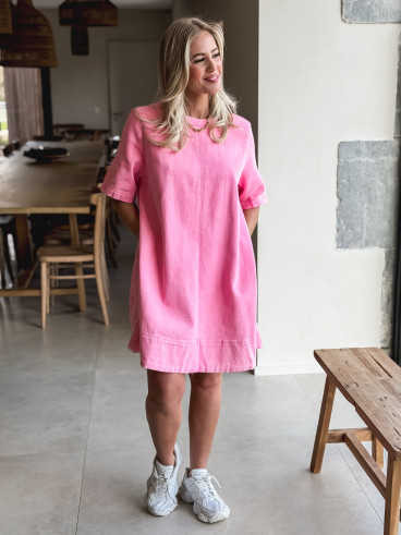 Robe courte en jeans Louanne - Rose bonbon