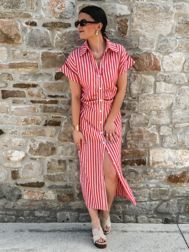 Robe longue lignée Kayna - Rouge