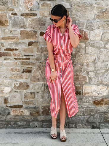 Robe longue lignée Kayna - Rouge