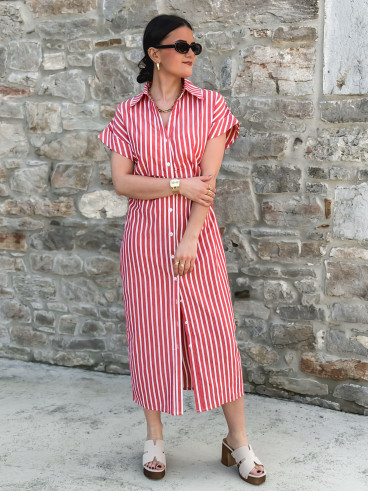 Robe longue lignée Kayna - Rouge