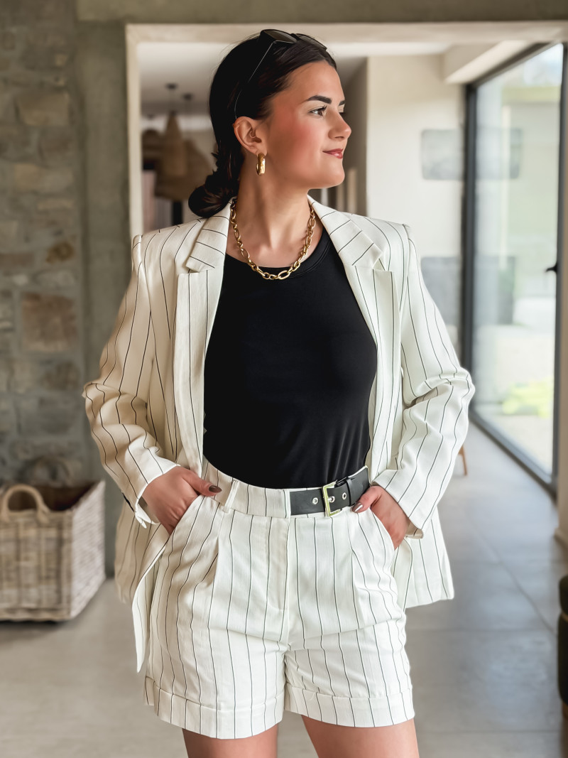 Short ligné Geneva - Blanc