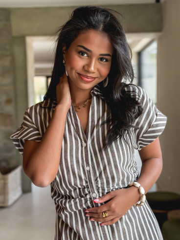 Robe longue lignée Kayna - Marron Robe longue lignée Kayna - Marron