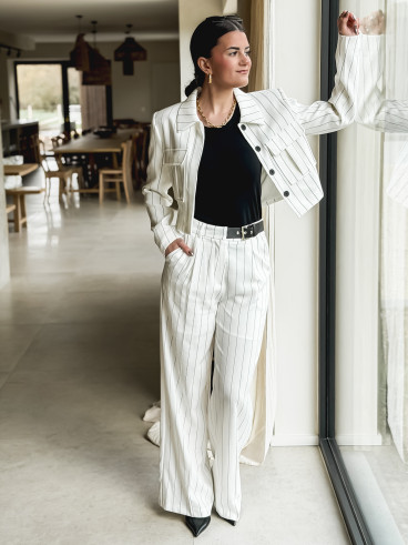 Pantalon ligné Geneva - Blanc