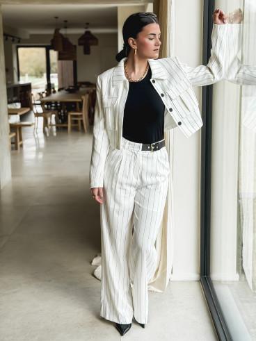 Pantalon ligné Geneva - Blanc