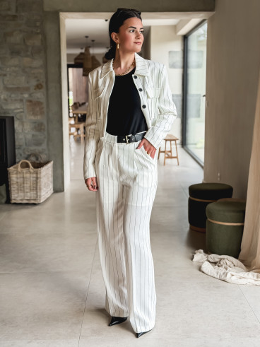 Pantalon ligné Geneva - Blanc