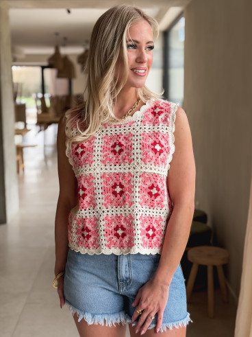 Blouse en crochet Dilara - Beige/rose