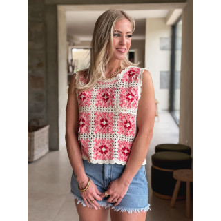 Blouse en crochet Dilara - Beige/rose