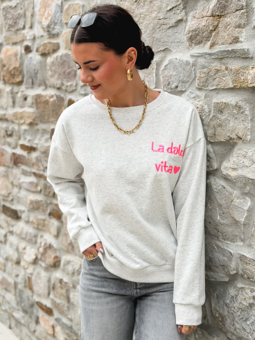 Pull " La dolce vita" - Gris clair