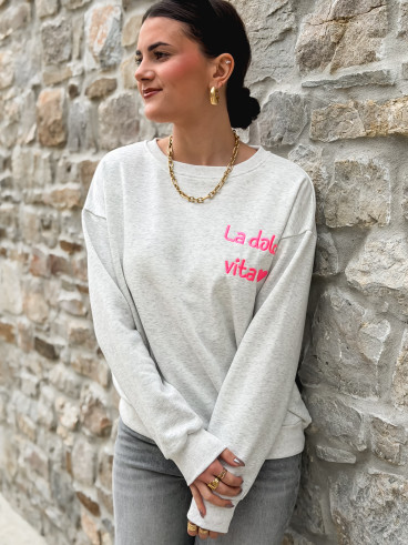 Pull " La dolce vita" - Gris clair