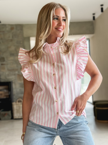 Chemise lignée Noémia - Rose