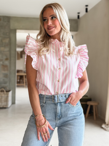 Chemise lignée Noémia - Rose