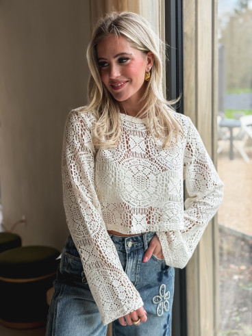 Blouse en crochet Eléona - Ecru