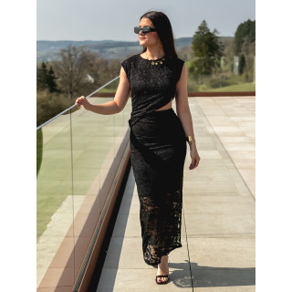 Robe longue en dentelle Soreila - Noir