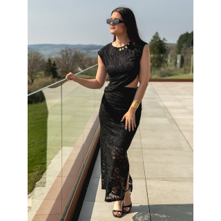 Robe longue en dentelle Soreila - Noir