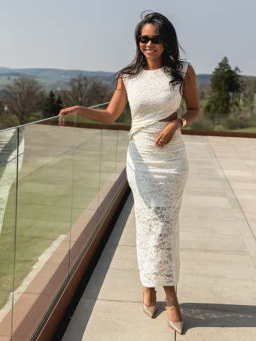 Robe longue en dentelle Soreila - Ecru