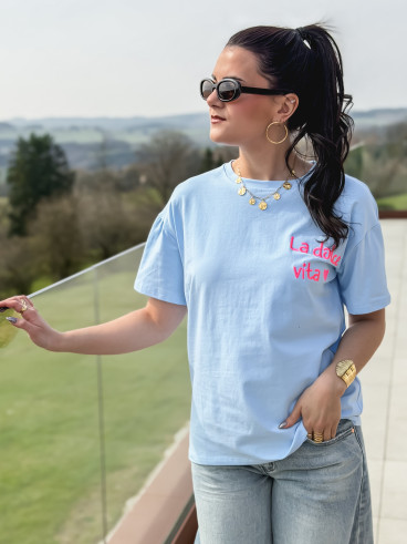 T-shirt "La dolce vita" - Bleu ciel