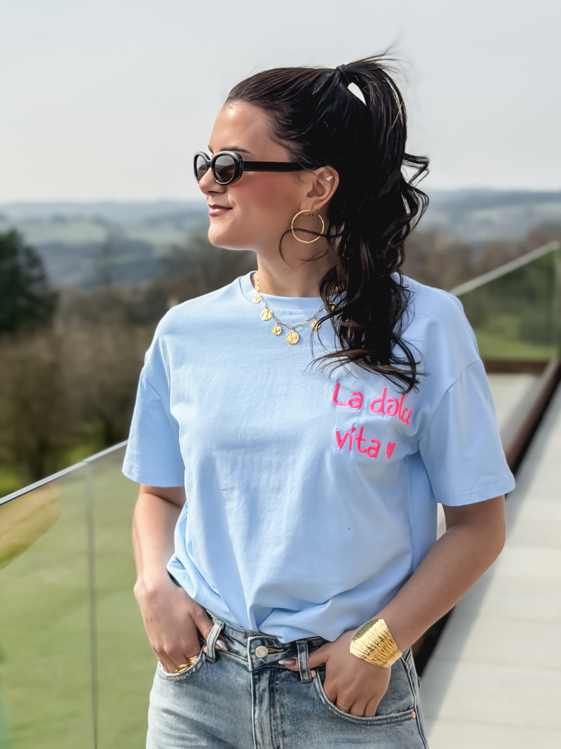T-shirt "La dolce vita" - Bleu ciel