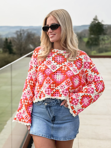 Blouse en crochet Lorelei - Rose/Orange Blouse en crochet Lorelei - Rose/Orange