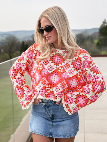 Blouse en crochet Lorelei - Rose/Orange Blouse en crochet Lorelei - Rose/Orange