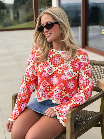 Blouse en crochet Lorelei - Rose/Orange Blouse en crochet Lorelei - Rose/Orange