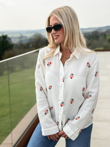Chemise à fleurs Charline - Blanc