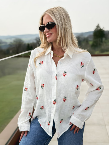 Chemise à fleurs Charline - Blanc
