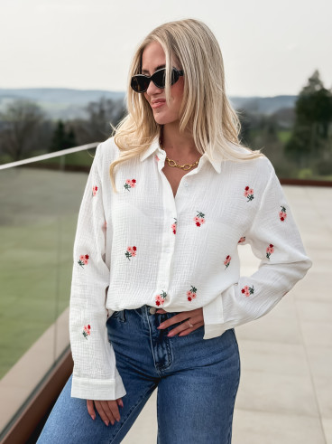 Chemise à fleurs Charline - Blanc