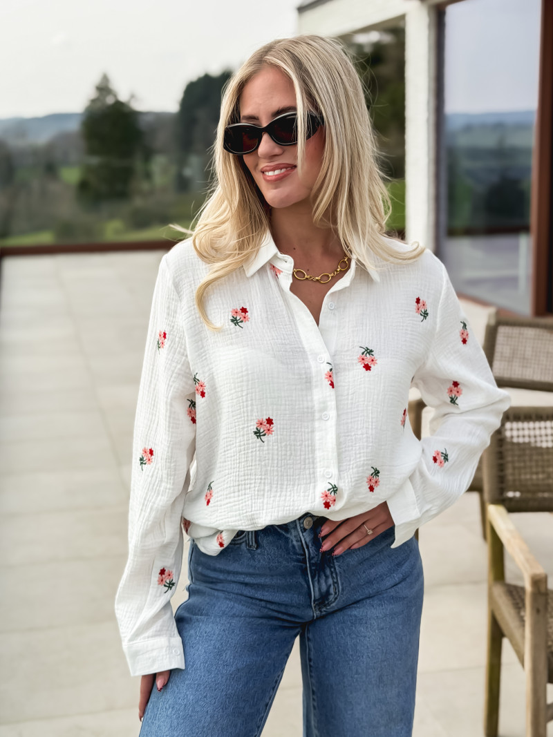 Chemise à fleurs Charline - Blanc