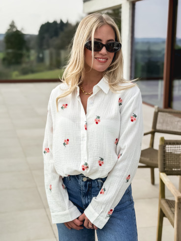 Chemise à fleurs Charline - Blanc