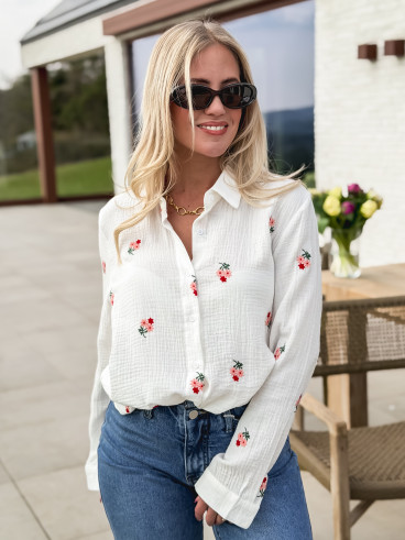 Chemise à fleurs Charline - Blanc