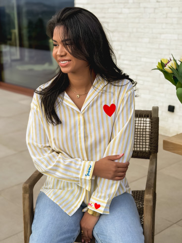 Chemise lignée "love in the sun" - Jaune/Blanc