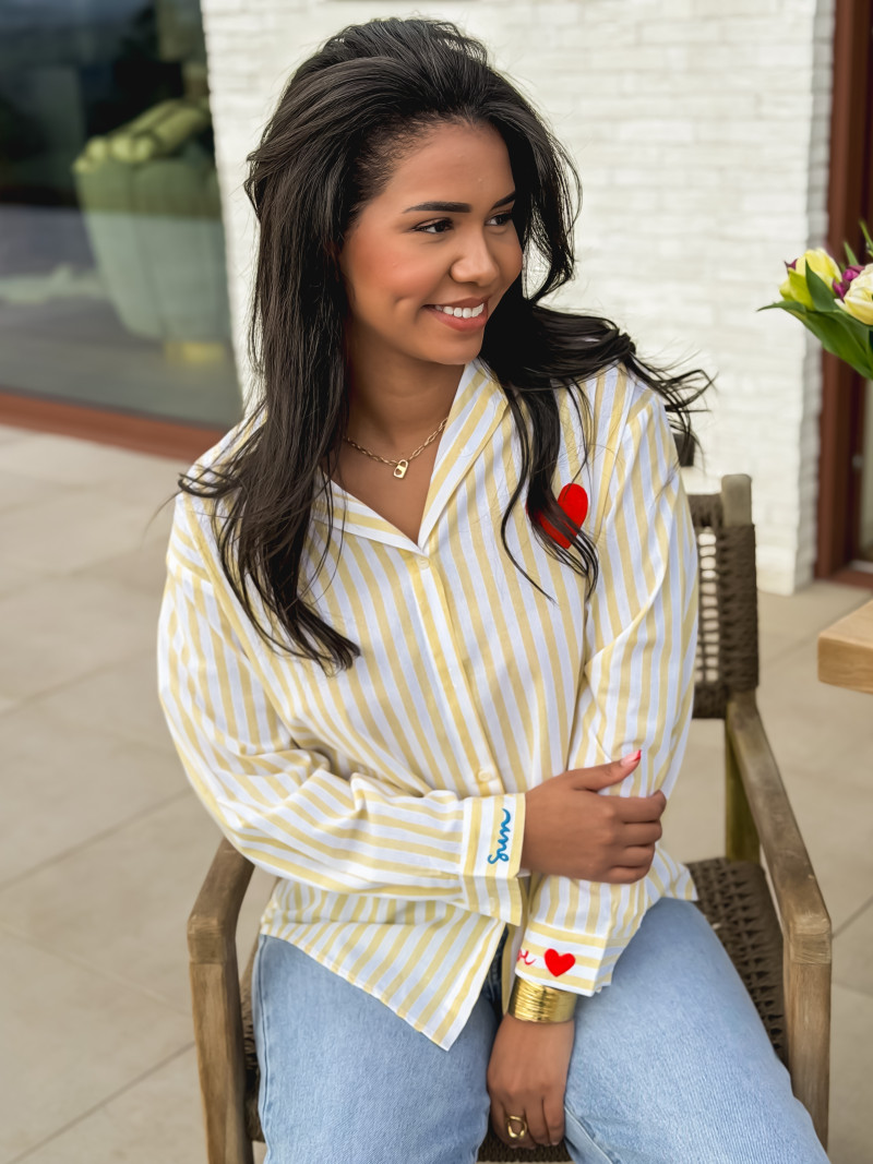 Chemise lignée "love in the sun" - Jaune/Blanc