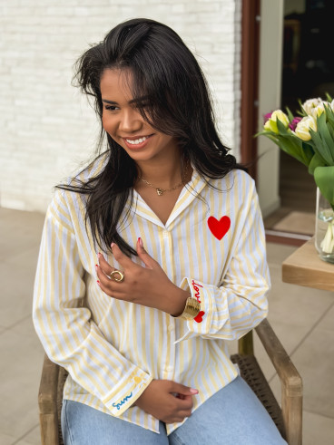 Chemise lignée "love in the sun" - Jaune/Blanc