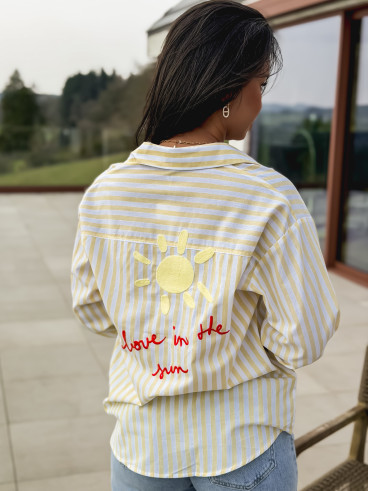 Chemise lignée "love in the sun" - Jaune/Blanc