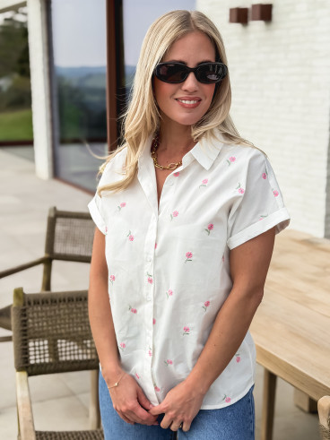 Chemise à fleurs Adèle - Blanc