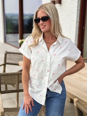 Chemise à fleurs Adèle - Blanc