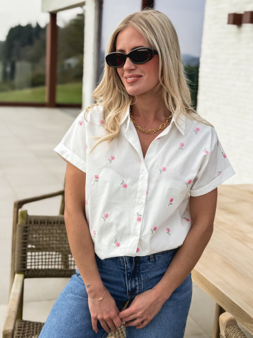 Chemise à fleurs Adèle - Blanc