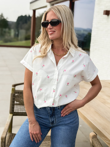 Chemise à fleurs Adèle - Blanc
