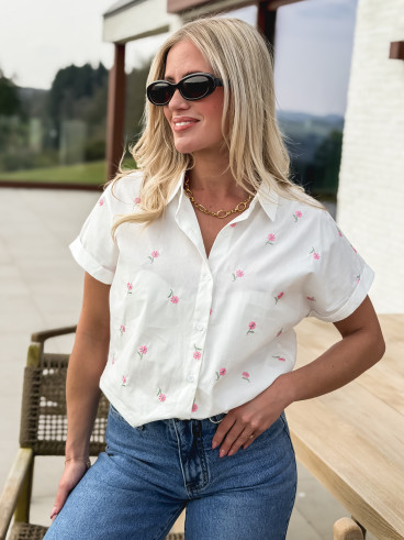 Chemise à fleurs Adèle - Blanc