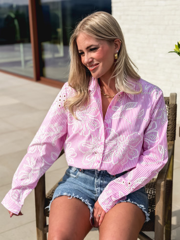 Chemise lignée Noélia - Rose
