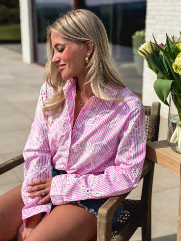Chemise lignée Noélia - Rose