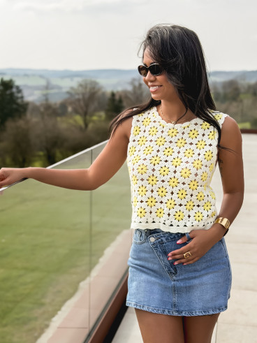 Blouse en crochet Anabelle - Jaune/Ecru