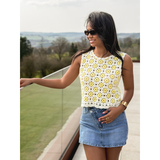 Blouse en crochet Anabelle - Jaune/Ecru