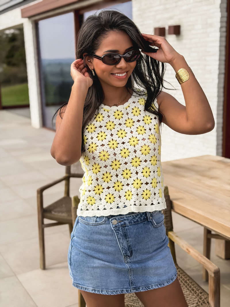 Blouse en crochet Anabelle - Jaune/Ecru