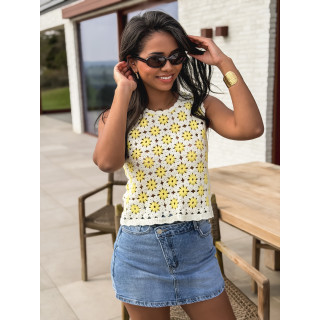 Blouse en crochet Anabelle - Jaune/Ecru