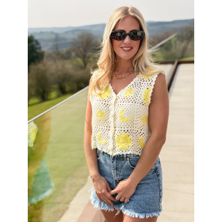 Gilet en crochet Ludvina - Ecru/Jaune