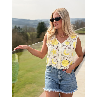 Gilet en crochet Ludvina - Ecru/Jaune